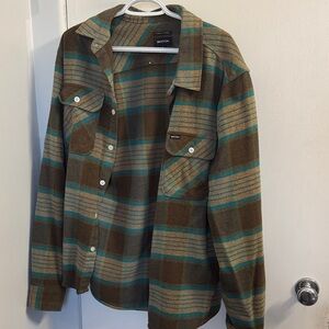 Brixton Men's Brown and Teal Plaid Button Down Shirt